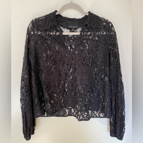 Cynthia Rowley Black Lace Long Sleeve Top Size 4 - Picture 4 of 16